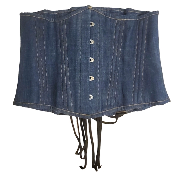 unbranded Accessories - Steel boned denim blue jeans underbust corset sexy shapewear bra size 32 Medium